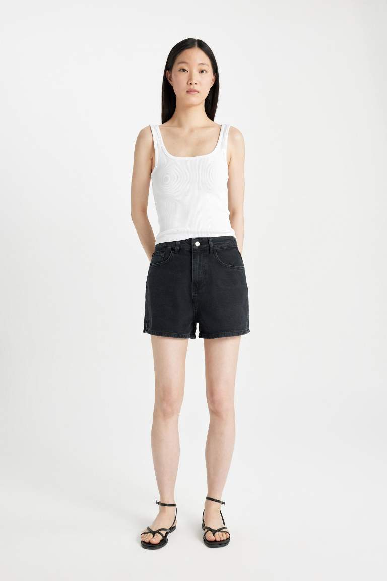 Mom Fit High Waist Skinny Denim Shorts