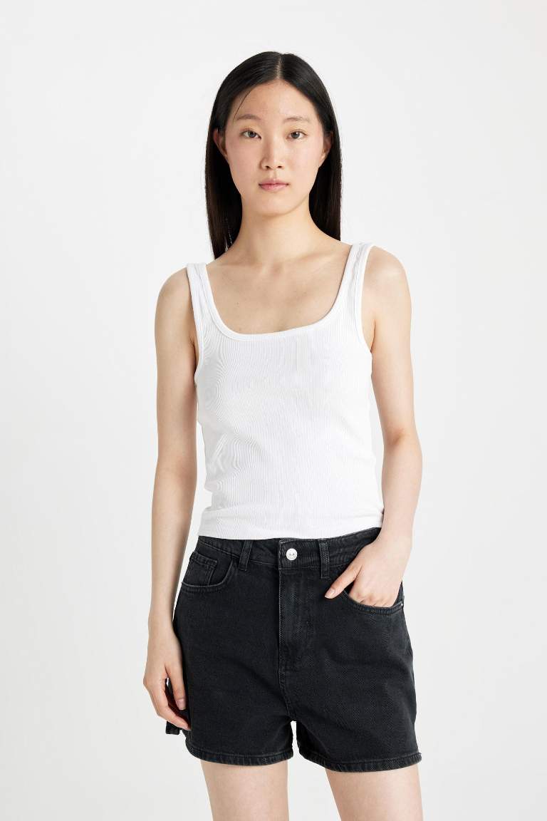 Mom Fit High Waist Skinny Denim Shorts