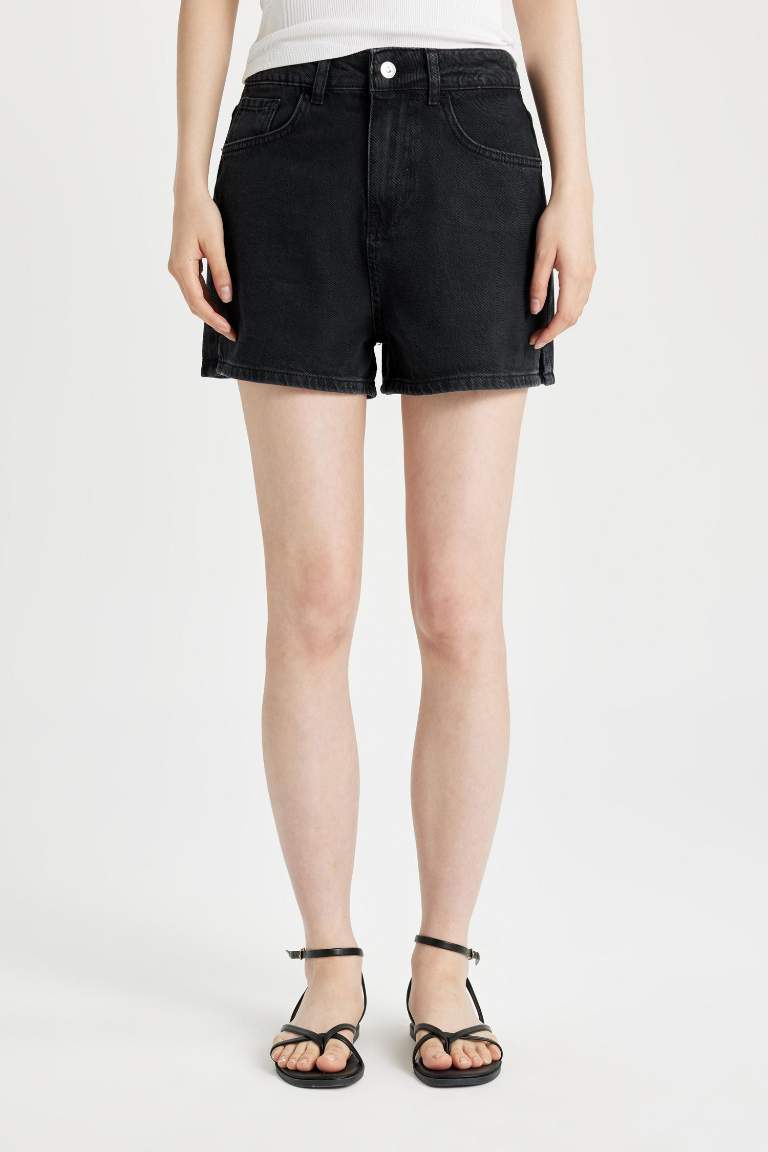 Mom Fit High Waist Skinny Denim Shorts