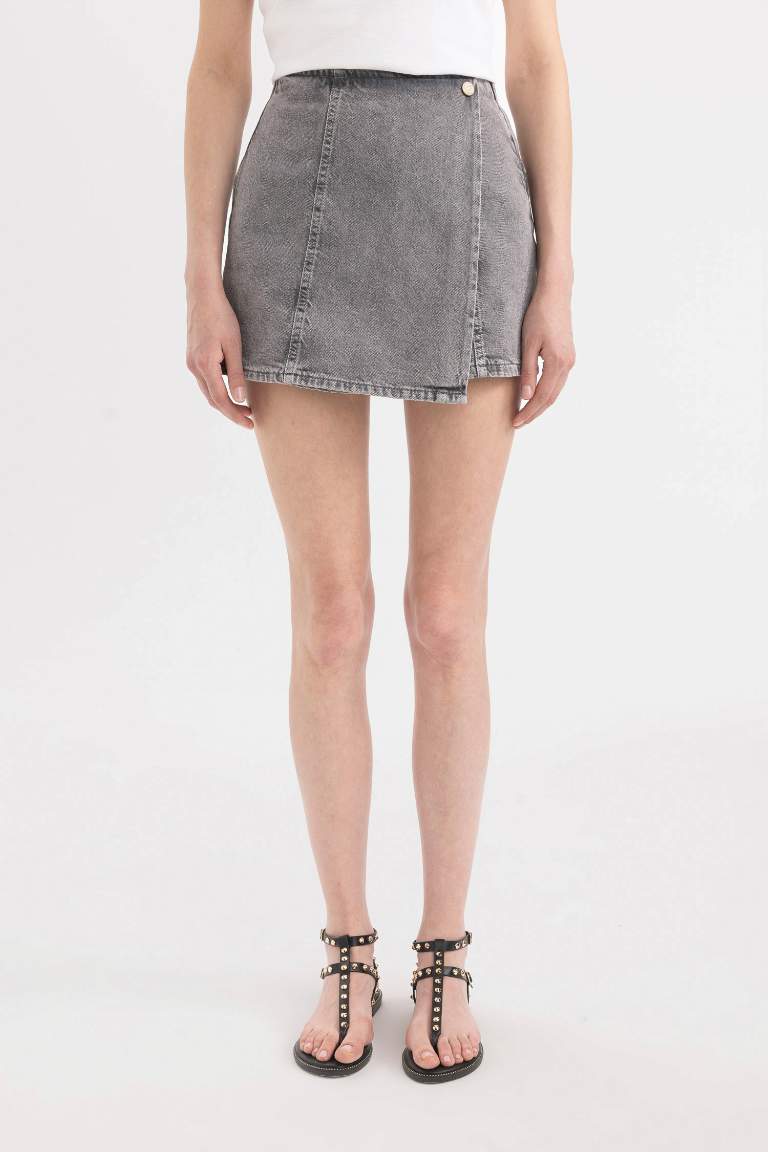 High Waist Mini Jean Skort