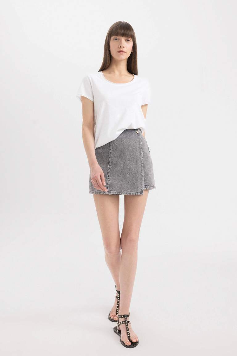 High Waist Mini Denim Skort