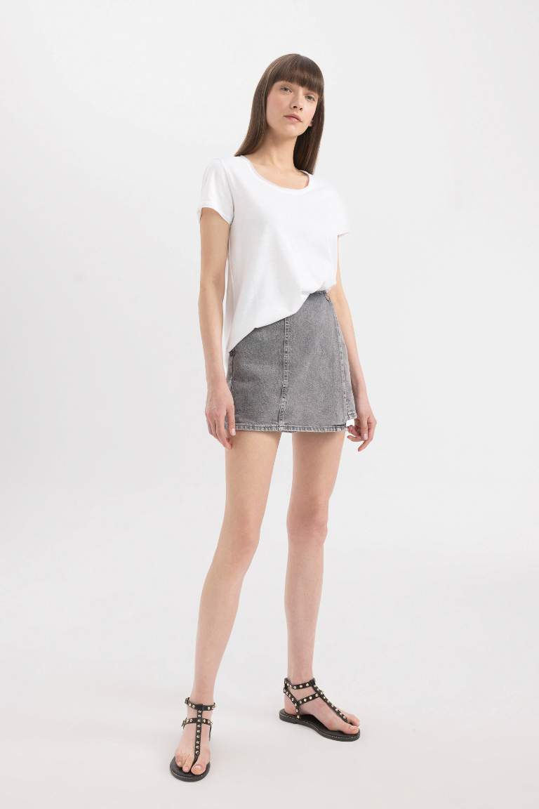 High Waist Mini Jean Skort