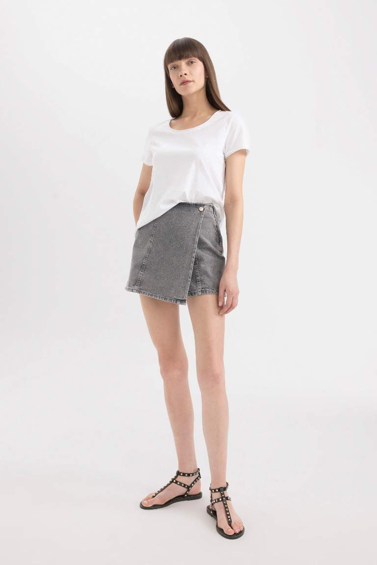 High Waist Mini Jean Skort