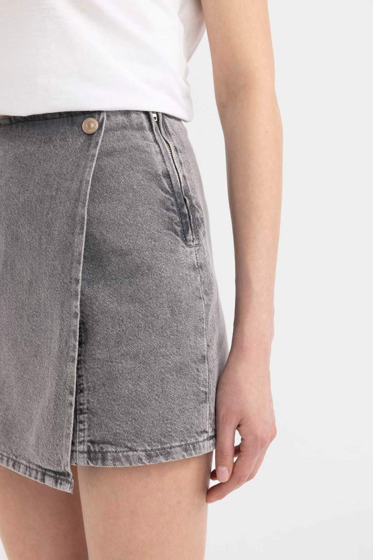 High Waist Mini Jean Skort