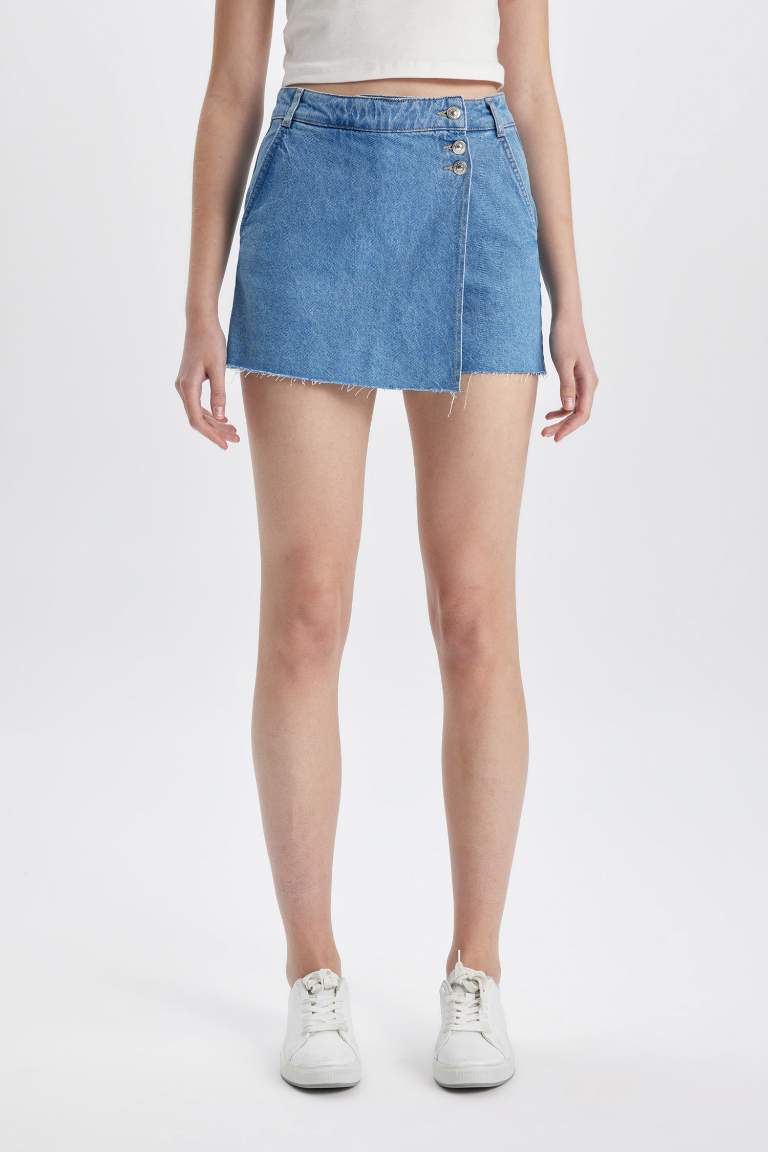 High Waist Jean Skort