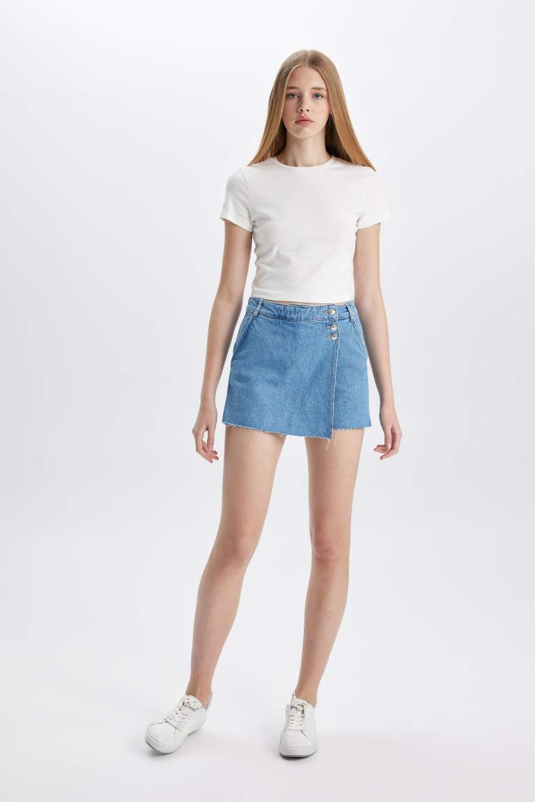 High Waist Jean Skort