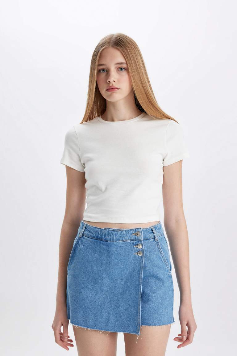 High Waist Jean Skort