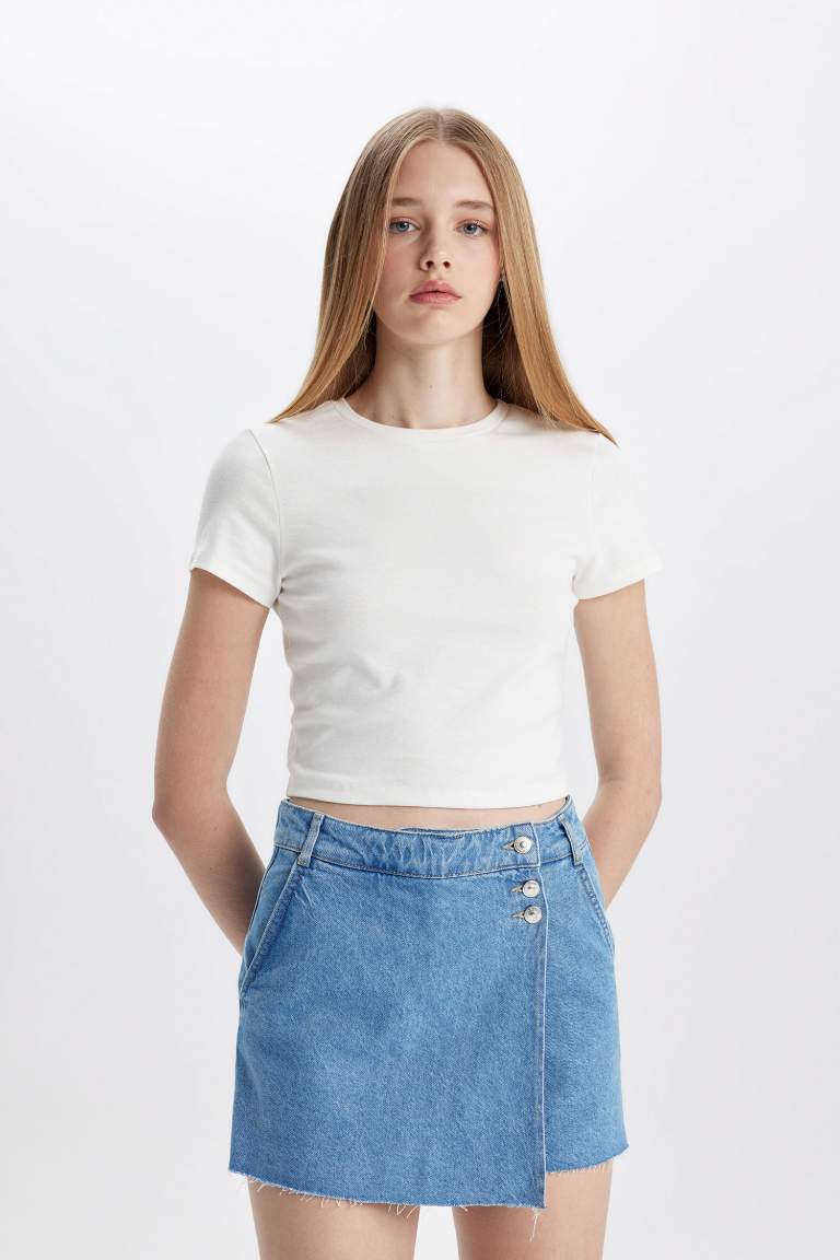 High Waist Jean Skort