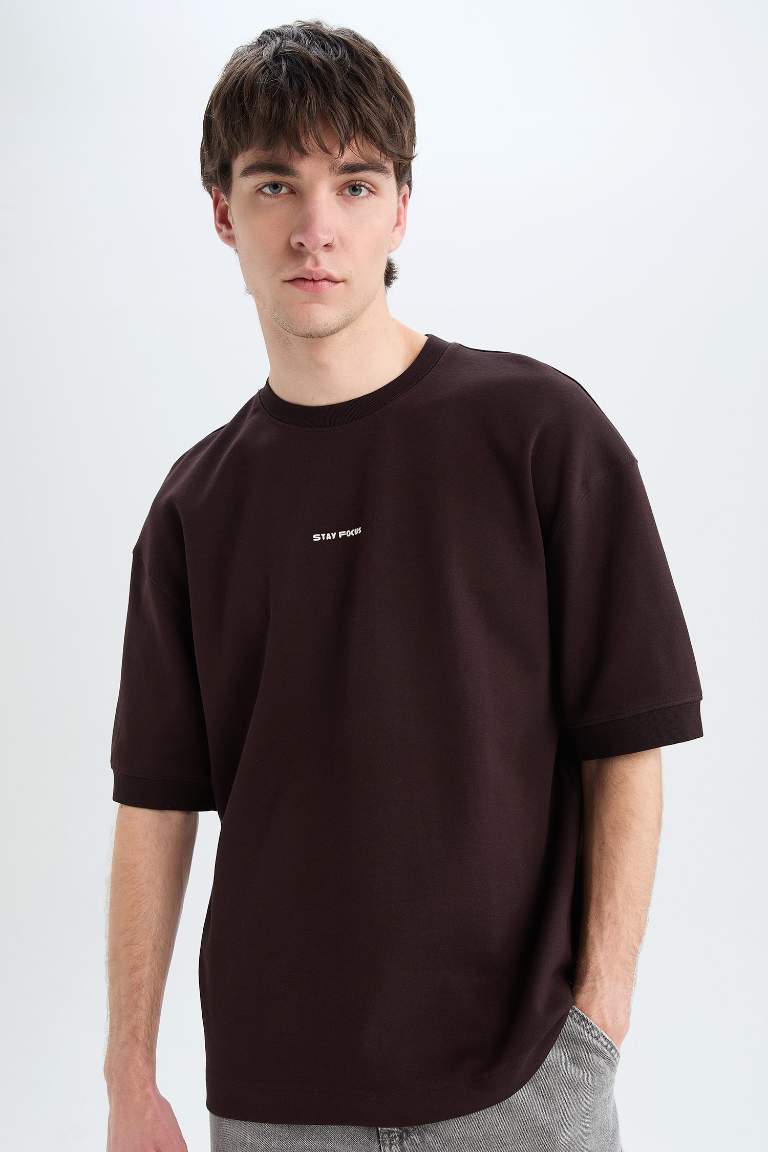 Loose Fit Crew Neck Printed Heavy Fabric T-Shirt