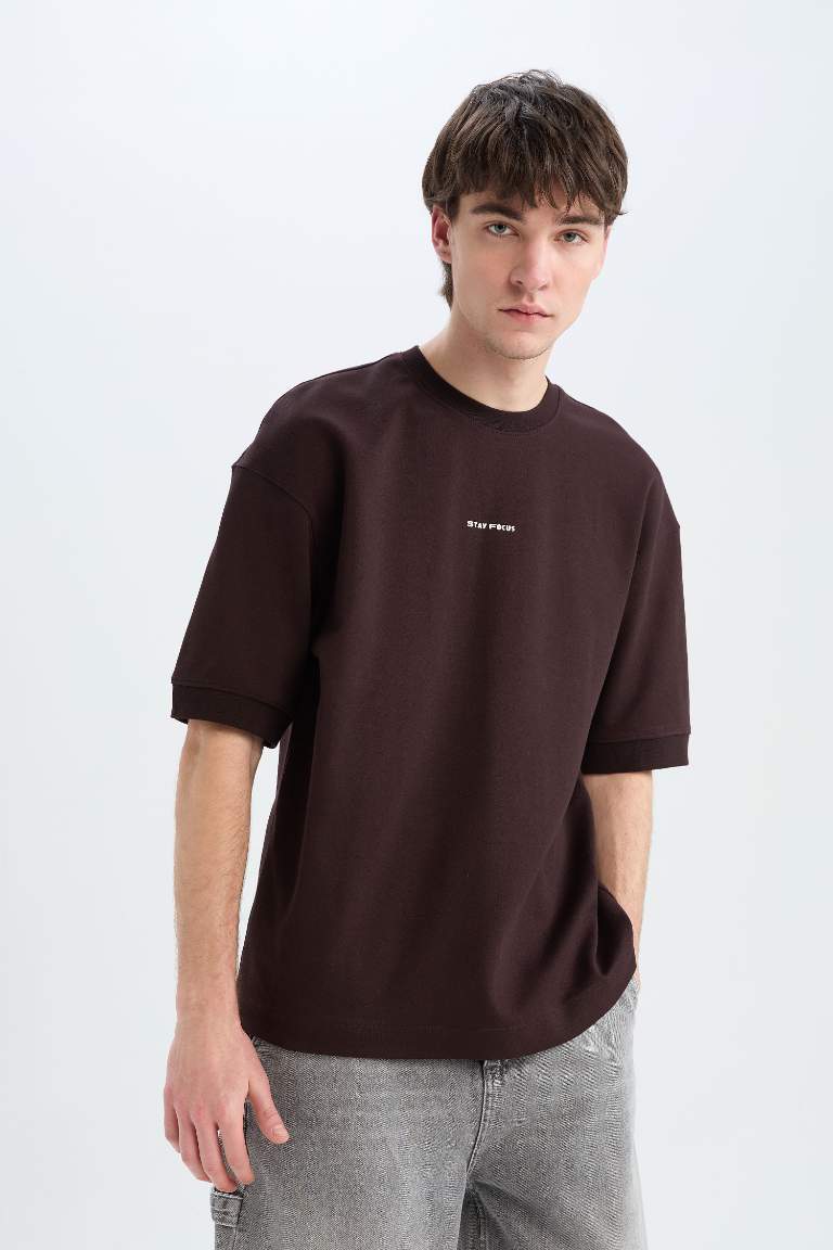 Loose Fit Crew Neck Printed Heavy Fabric T-Shirt