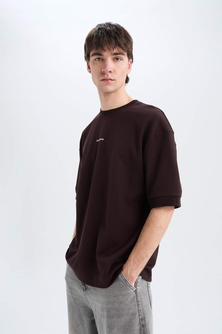 Loose Fit Crew Neck Printed Heavy Fabric T-Shirt