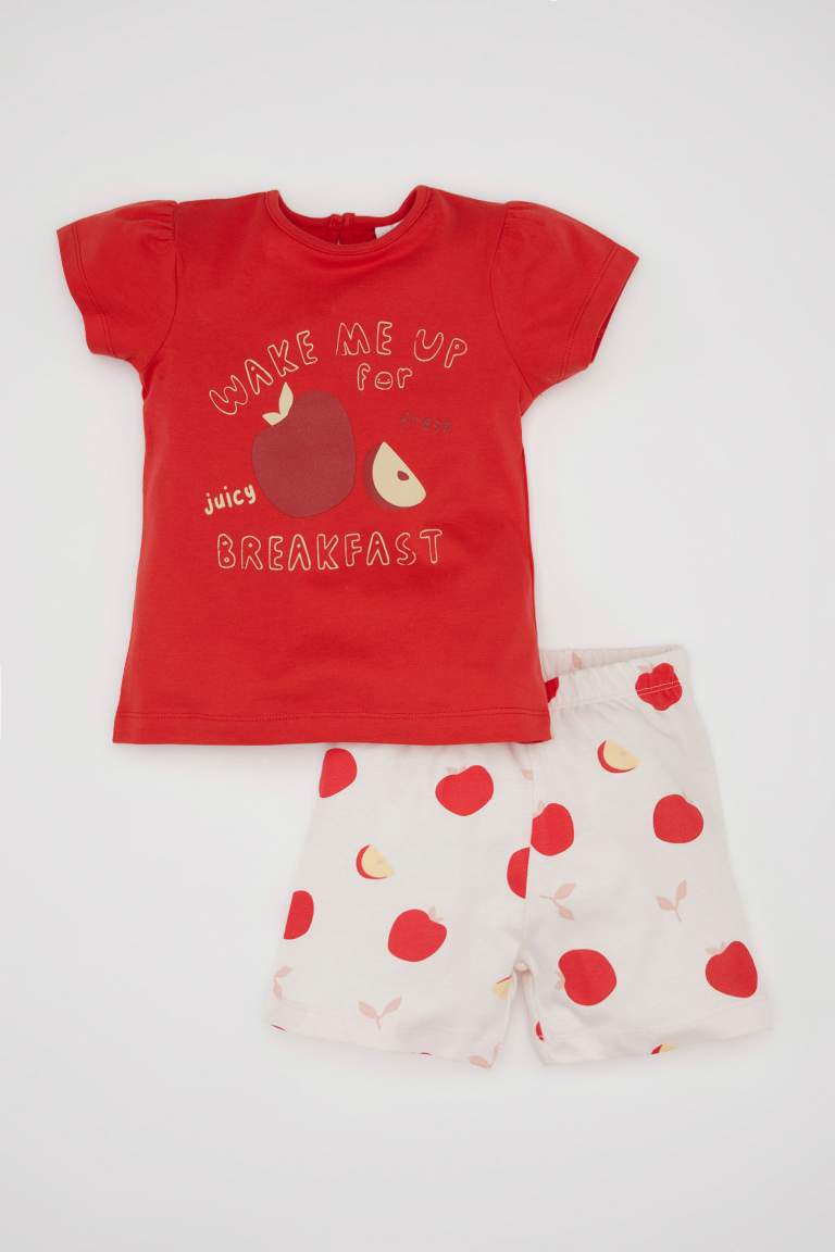 Ensemble Pyjama Short à Manches Courtes Jersey avec Motif de Fruits pour Bébé Fille