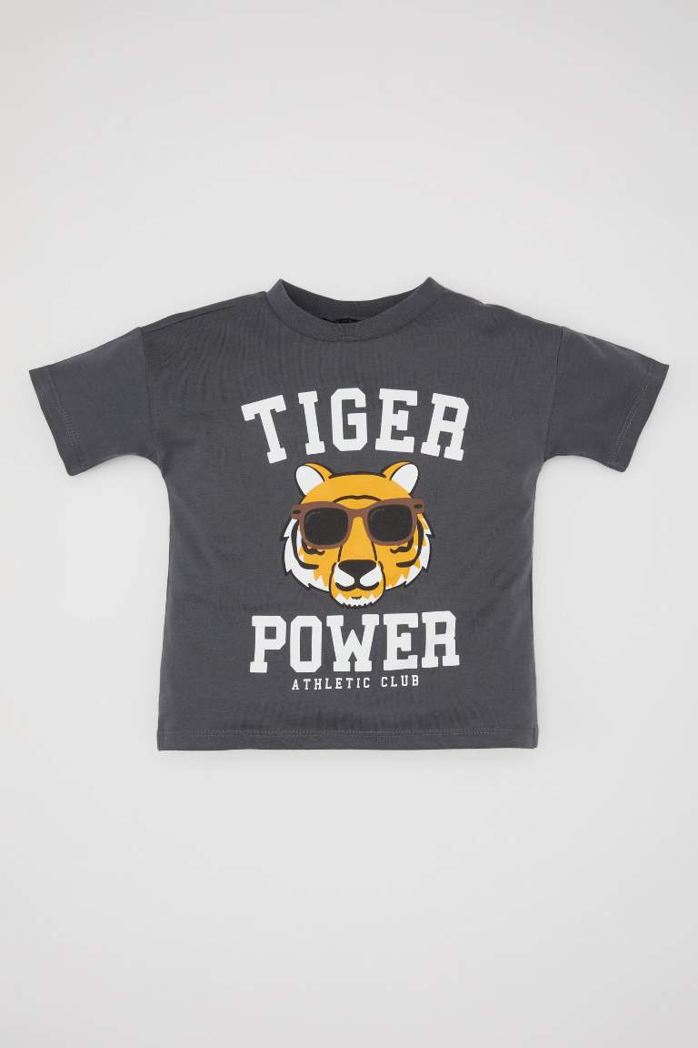 T-Shirt à Manches Courtes Col rond  Imprimé à Motif Tigre pour Bébé Garçon