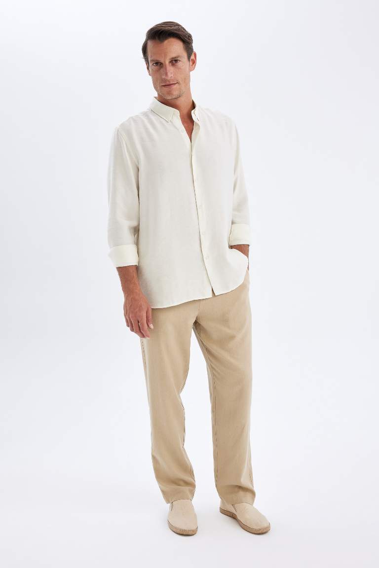 Relax Fit Slim Leg Linen Blend Trousers