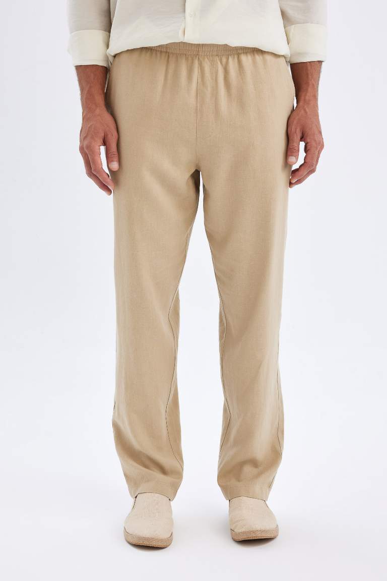 Relax Fit Slim Leg Linen Blend Trousers