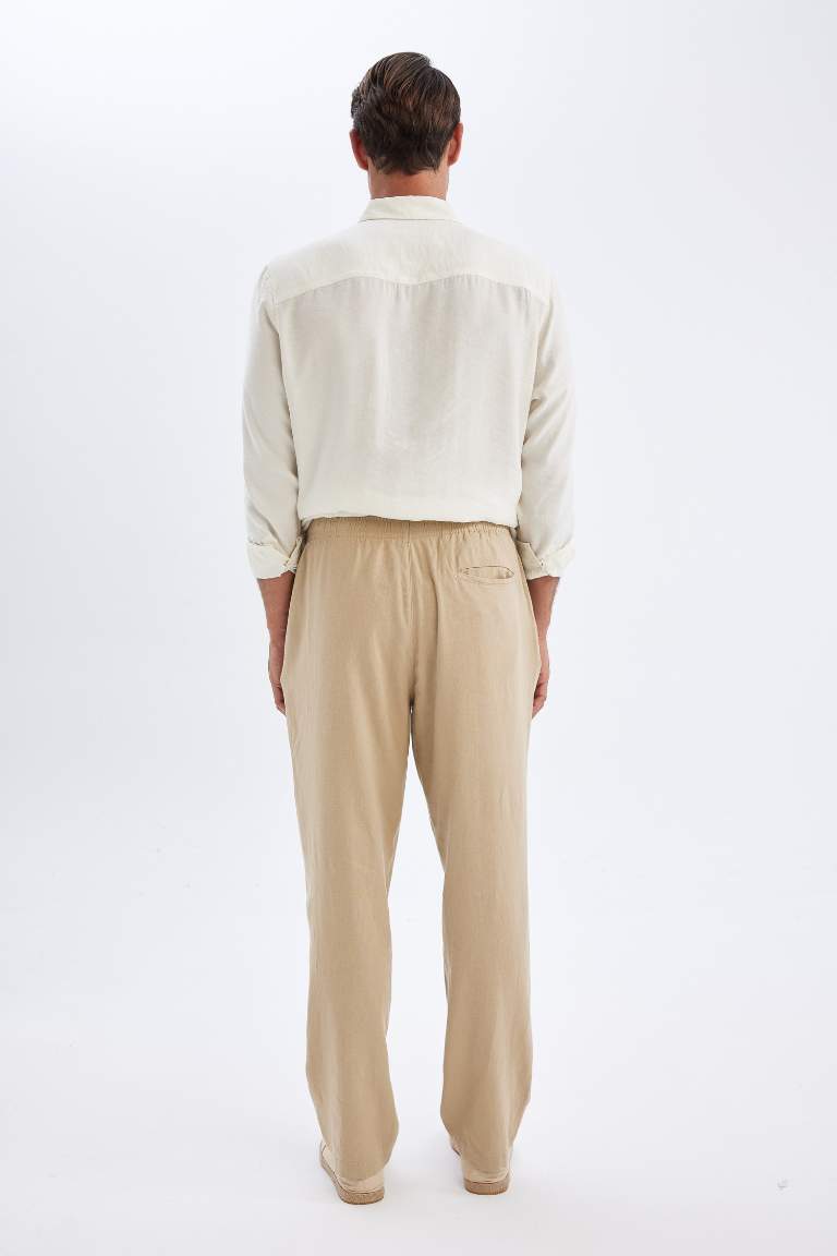 Relax Fit Slim Leg Linen Blend Trousers