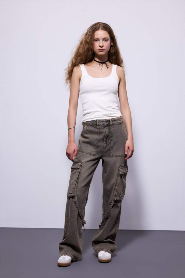 Wide Leg Cargo High Waist Long Jeans