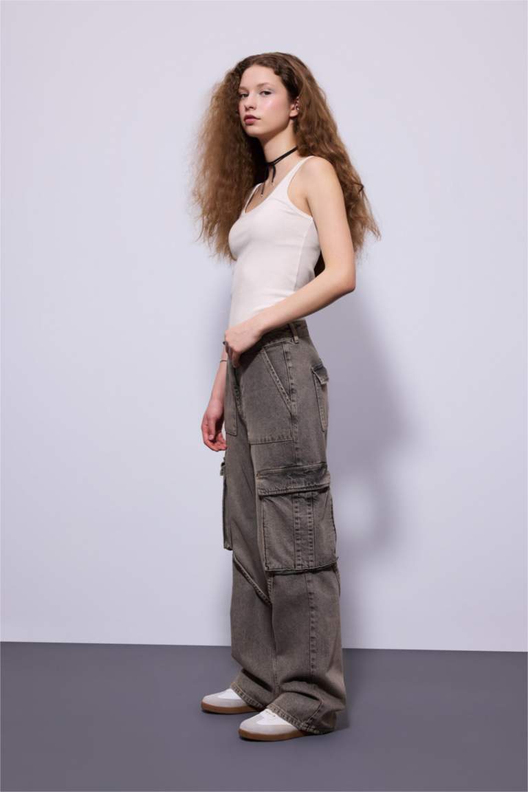 Wide Leg Cargo High Waist Long Jeans