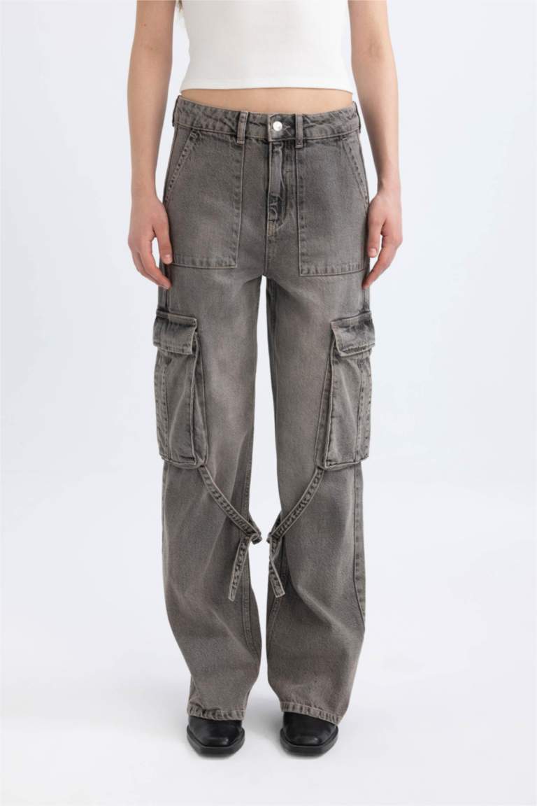Wide Leg Cargo High Waist Long Jeans