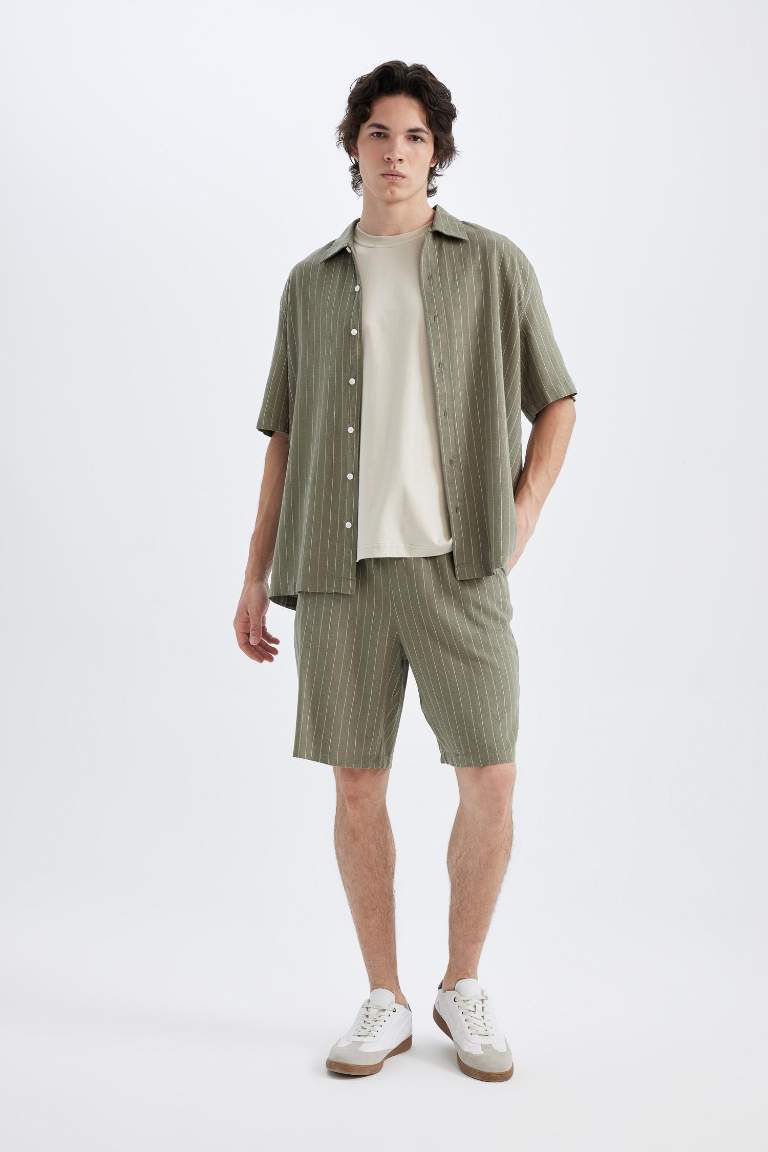 Relax Fit Linen Blend Bermuda Shorts