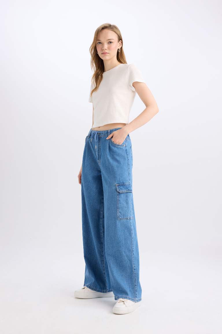 Pantalon Jean Cargo large Taille haute