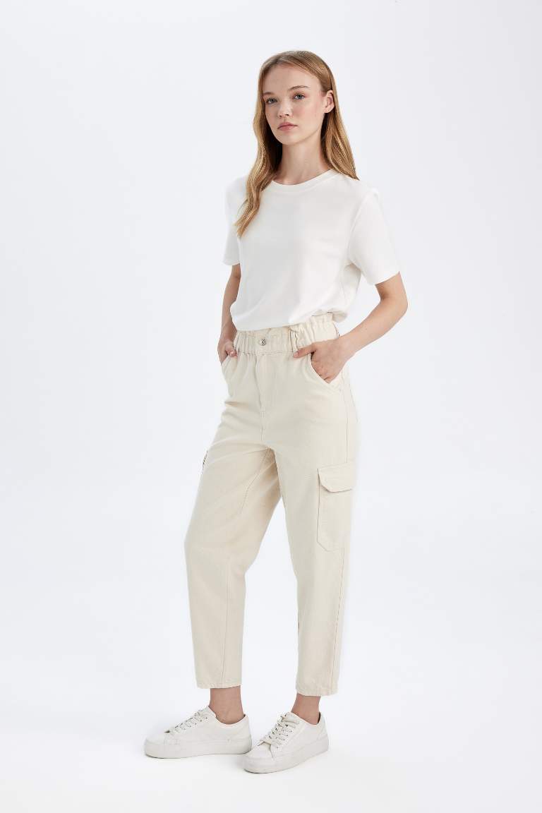 Paperbag High Waist Ankle Length Cargo Pants