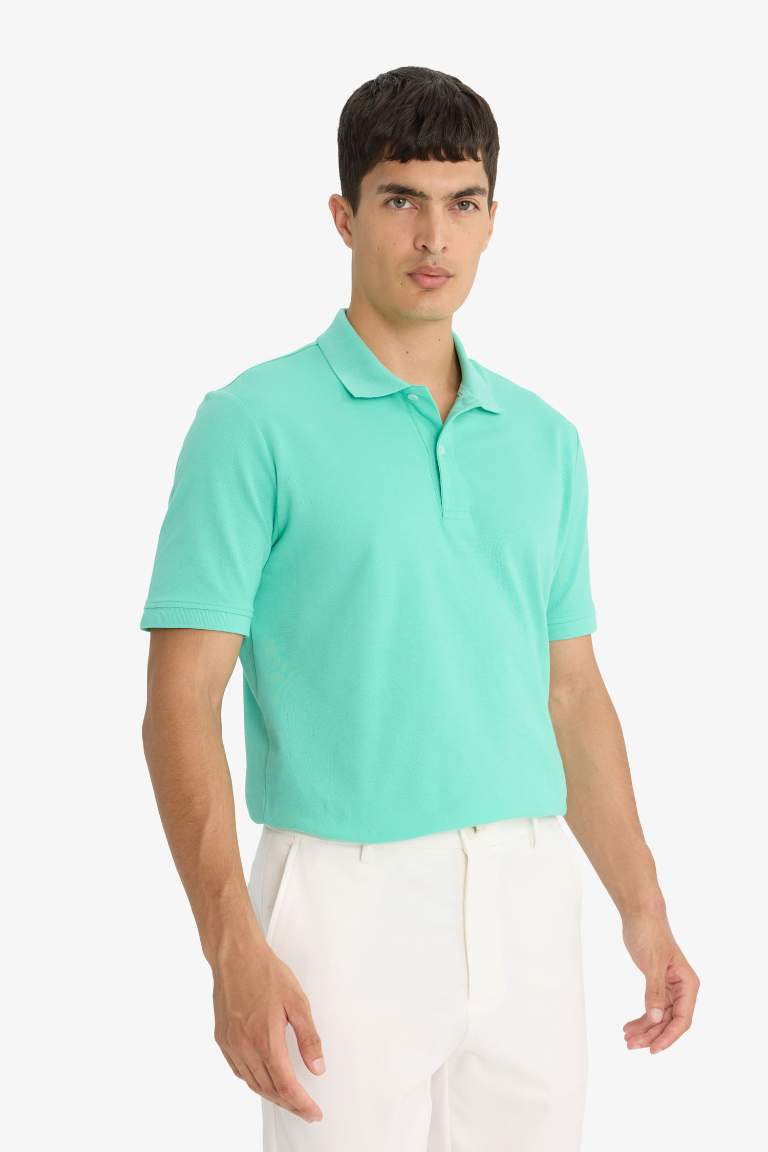 %100 Pamuk Regular Fit Polo Yaka Kısa Kollu Basic Düz Pike Kumaş Tişört