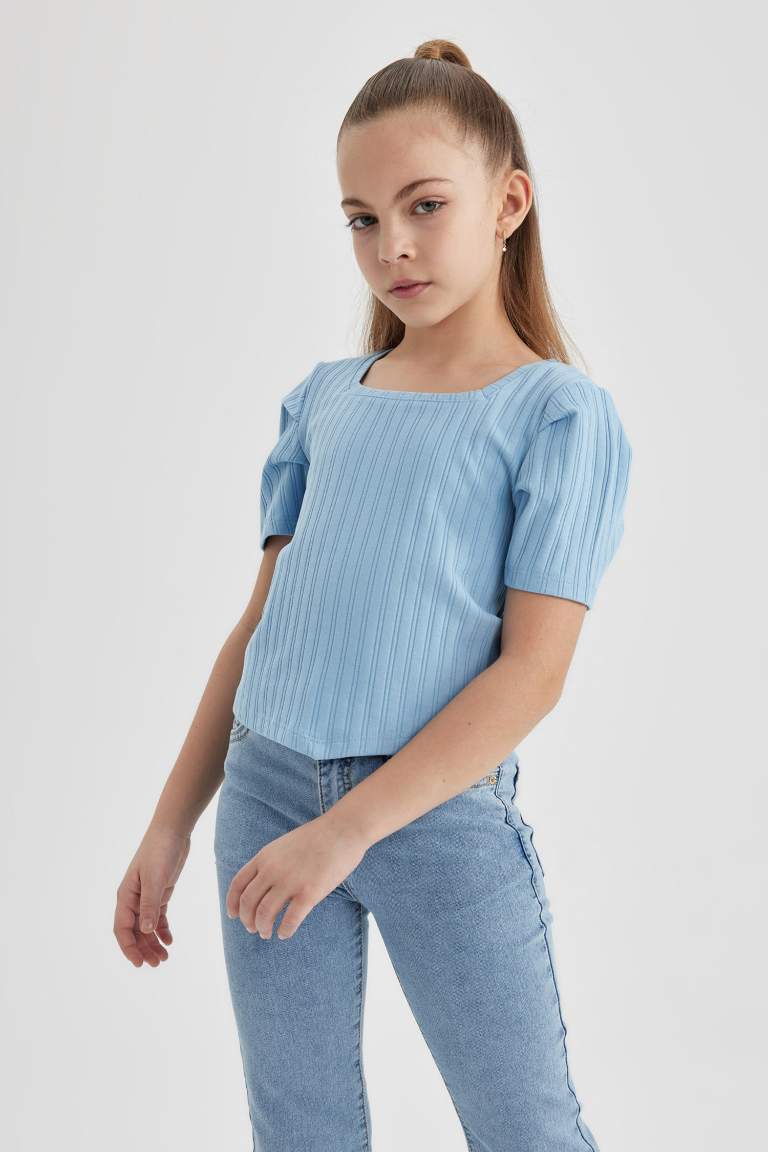 Girl Ribbed Camisole Short Sleeve Crop T-Shirt