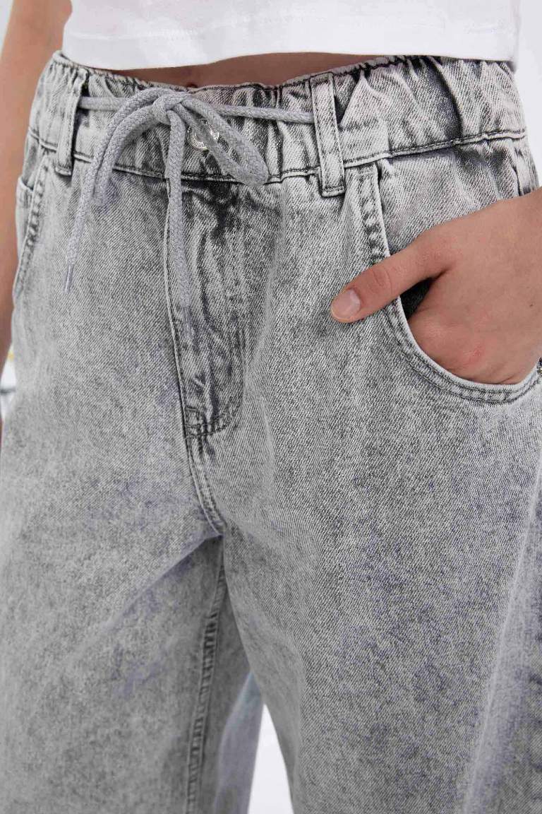 Pantalon Jogging en Jean Taille Haute Délavé