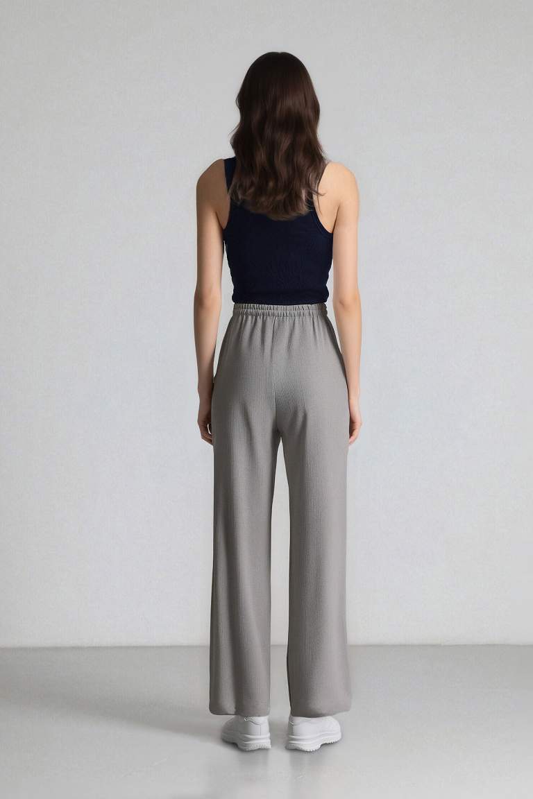 Afra x Defacto Coool Wide Leg Kumaş Palazzo Pantolon Geniş Bol Paça Beli Lastikli Bağcıklı Cepli