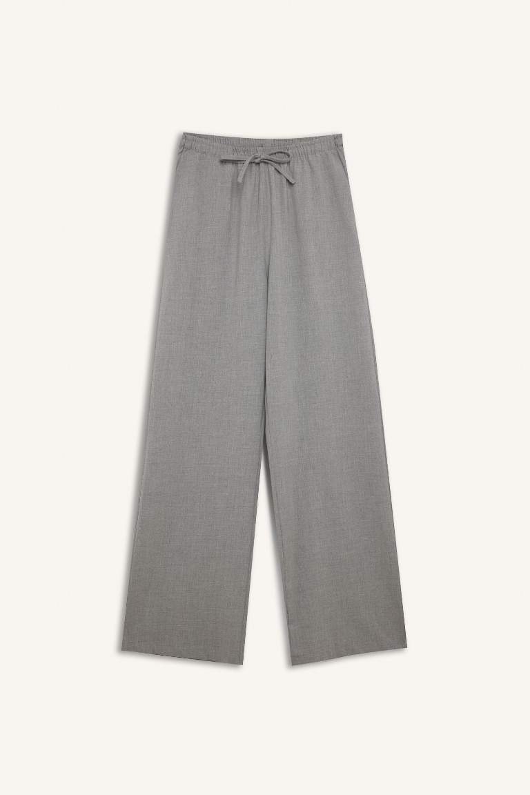 Afra x Defacto Coool Wide Leg Kumaş Palazzo Pantolon Geniş Bol Paça Beli Lastikli Bağcıklı Cepli