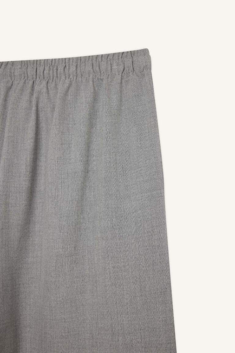 Afra x Defacto Coool Wide Leg Kumaş Palazzo Pantolon Geniş Bol Paça Beli Lastikli Bağcıklı Cepli