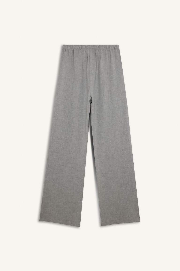 Afra x Defacto Coool Wide Leg Kumaş Palazzo Pantolon Geniş Bol Paça Beli Lastikli Bağcıklı Cepli