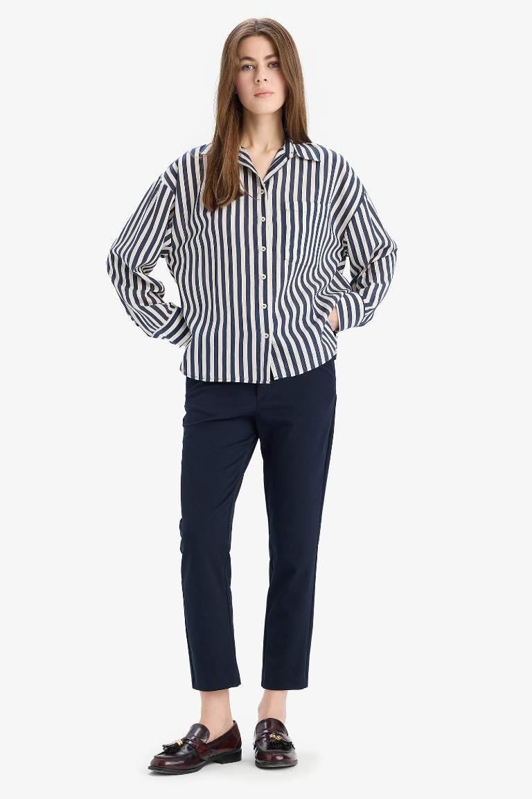 Klasik Chino Pantolon Normal Bel Basic Düz Cepli Bilek Boy