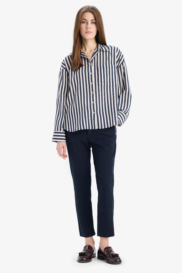 Klasik Chino Pantolon Normal Bel Basic Düz Cepli Bilek Boy