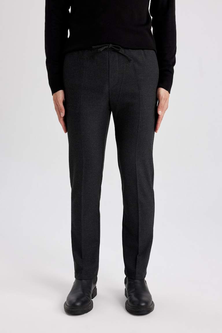 jogger Regular Hem Wool Look Trousers