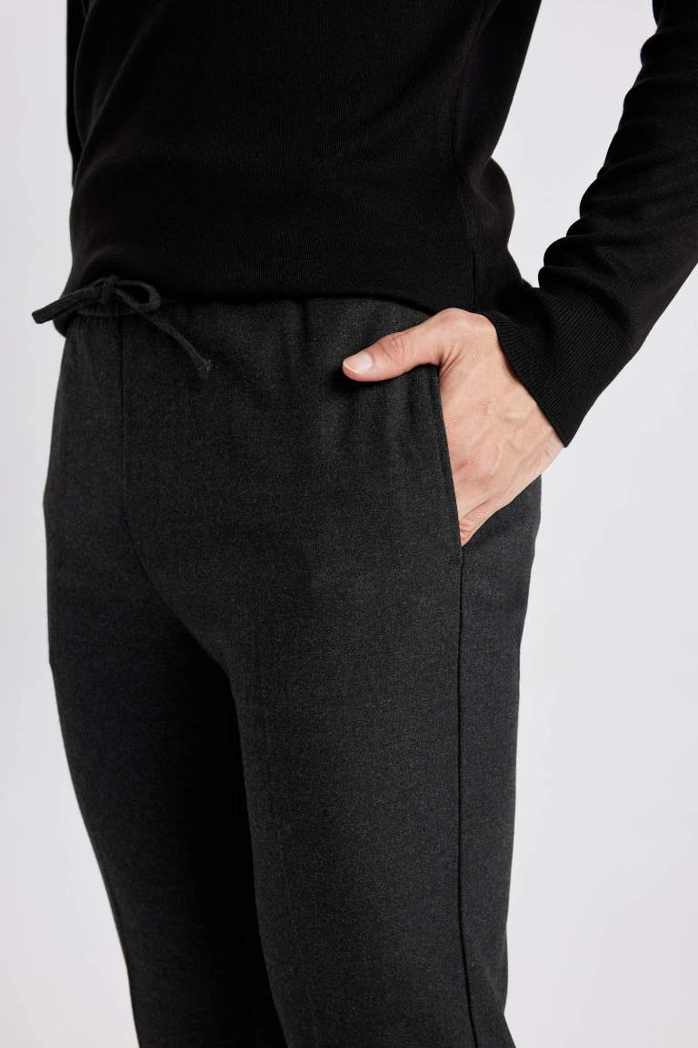 jogger Regular Hem Wool Look Trousers