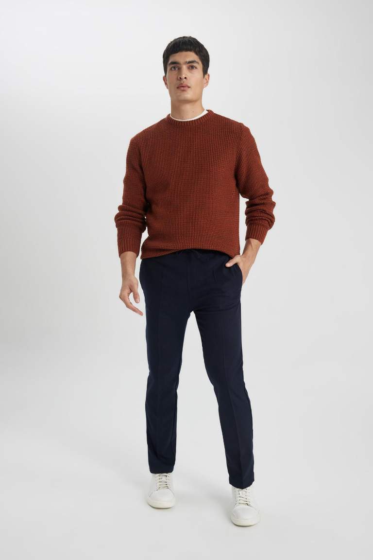 jogger Regular Hem Wool Look Trousers