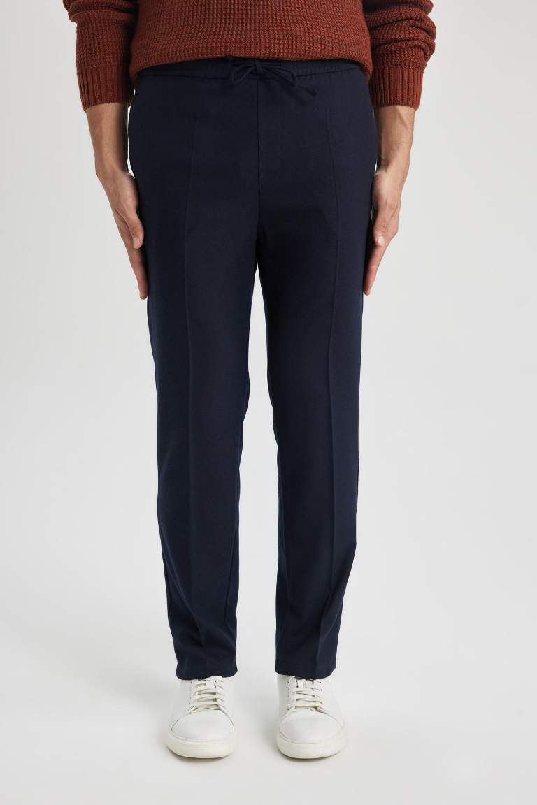 jogger Regular Hem Wool Look Trousers