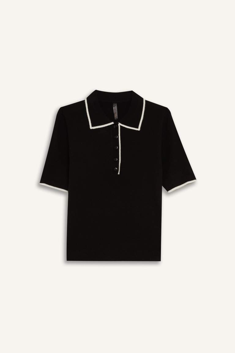 Fitted Short Sleeve Knitted Polo T-Shirt