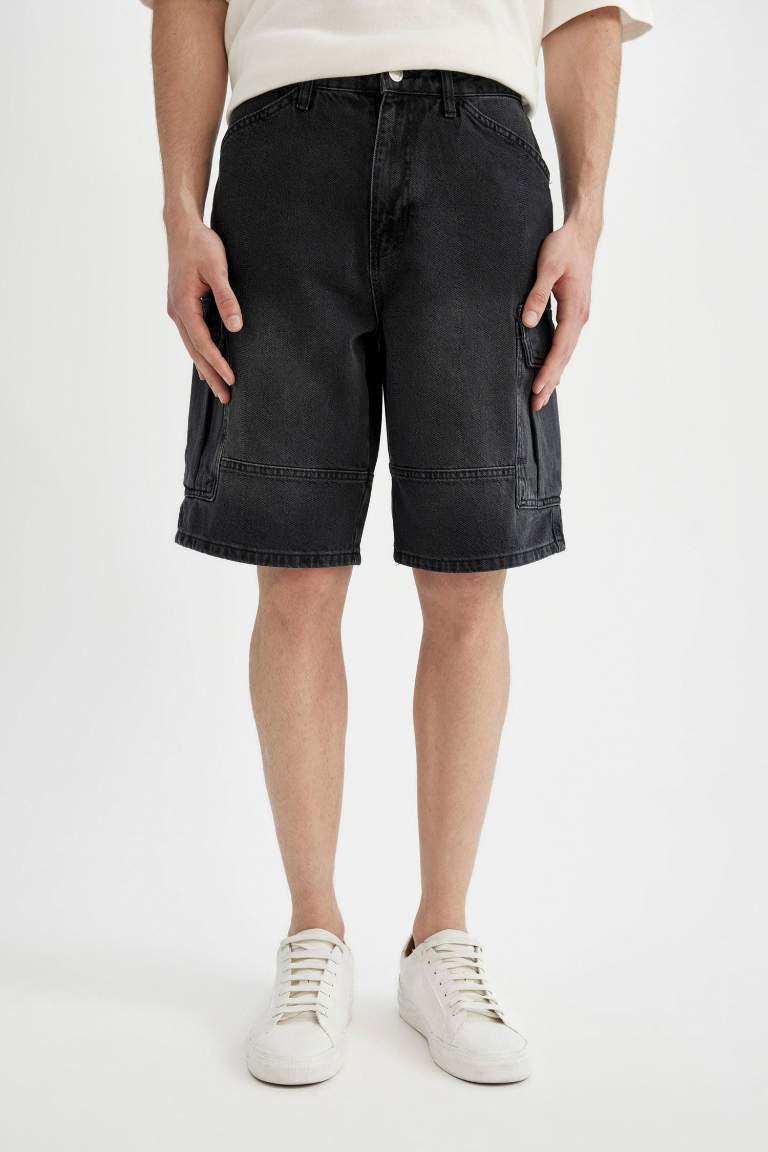Cargo Fit Denim Bermuda Shorts
