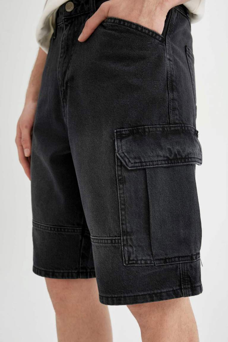 Cargo Fit Denim Bermuda Shorts