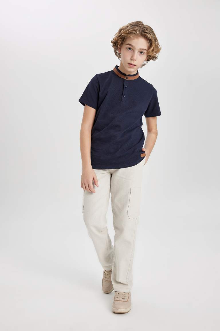 Boy High Collar Short Sleeve Polo T-Shirt