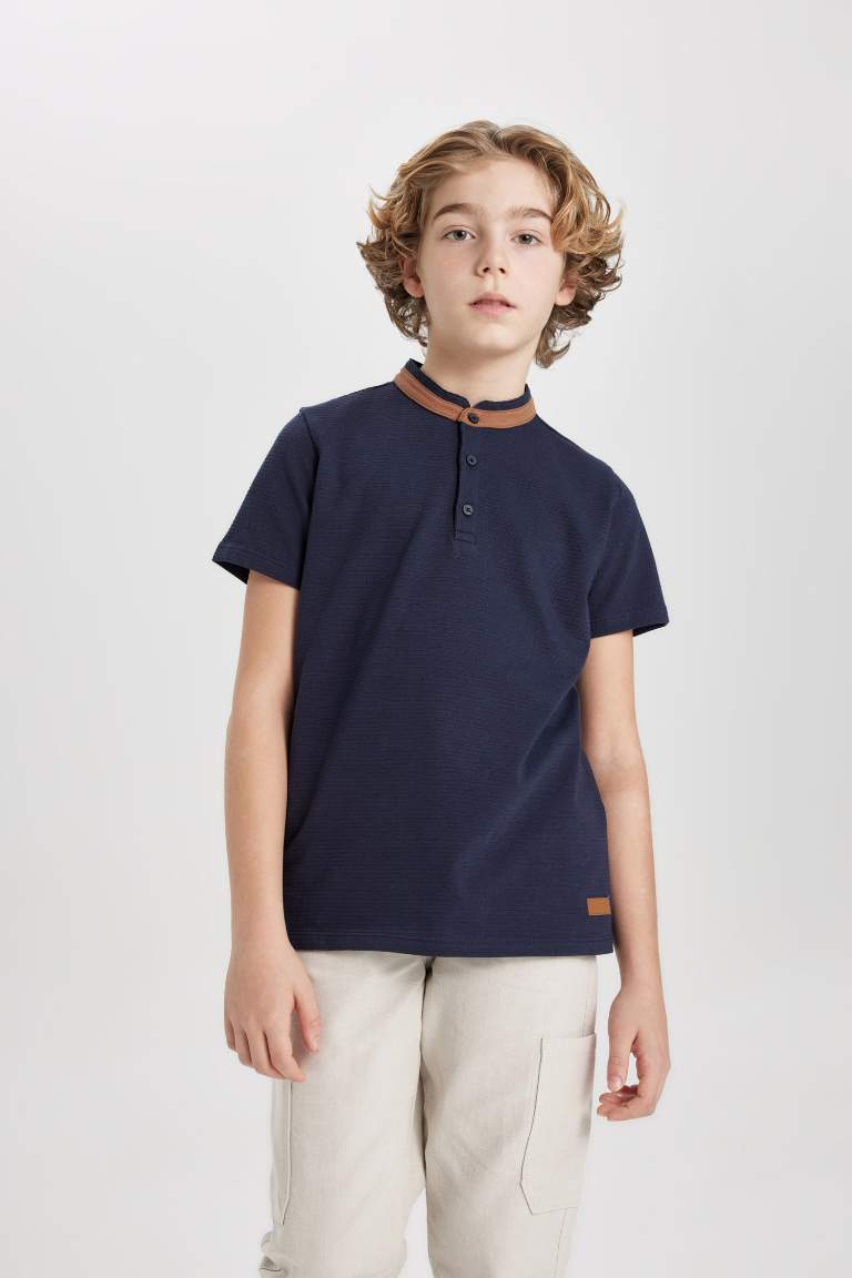 Boy High Collar Short Sleeve Polo T-Shirt