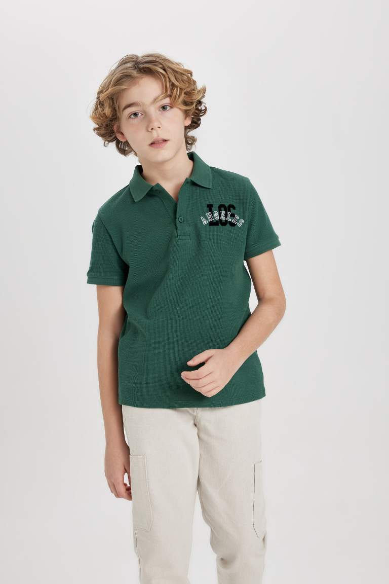 Boy Waffle Short Sleeve Polo T-Shirt