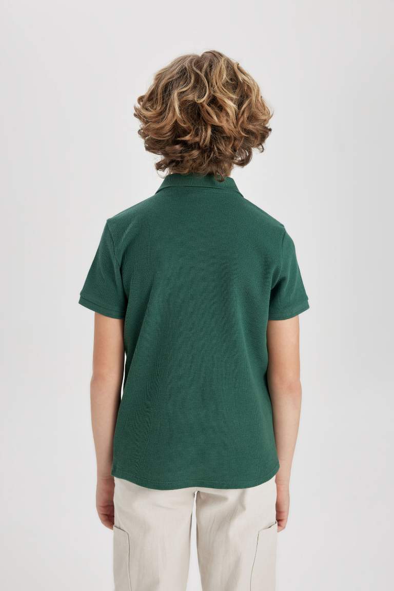 Boy Waffle Short Sleeve Polo T-Shirt