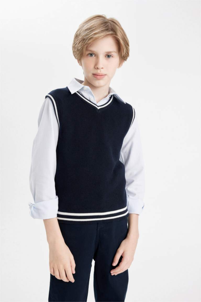 Boy Navy Blue V-Neck Knitwear Vest