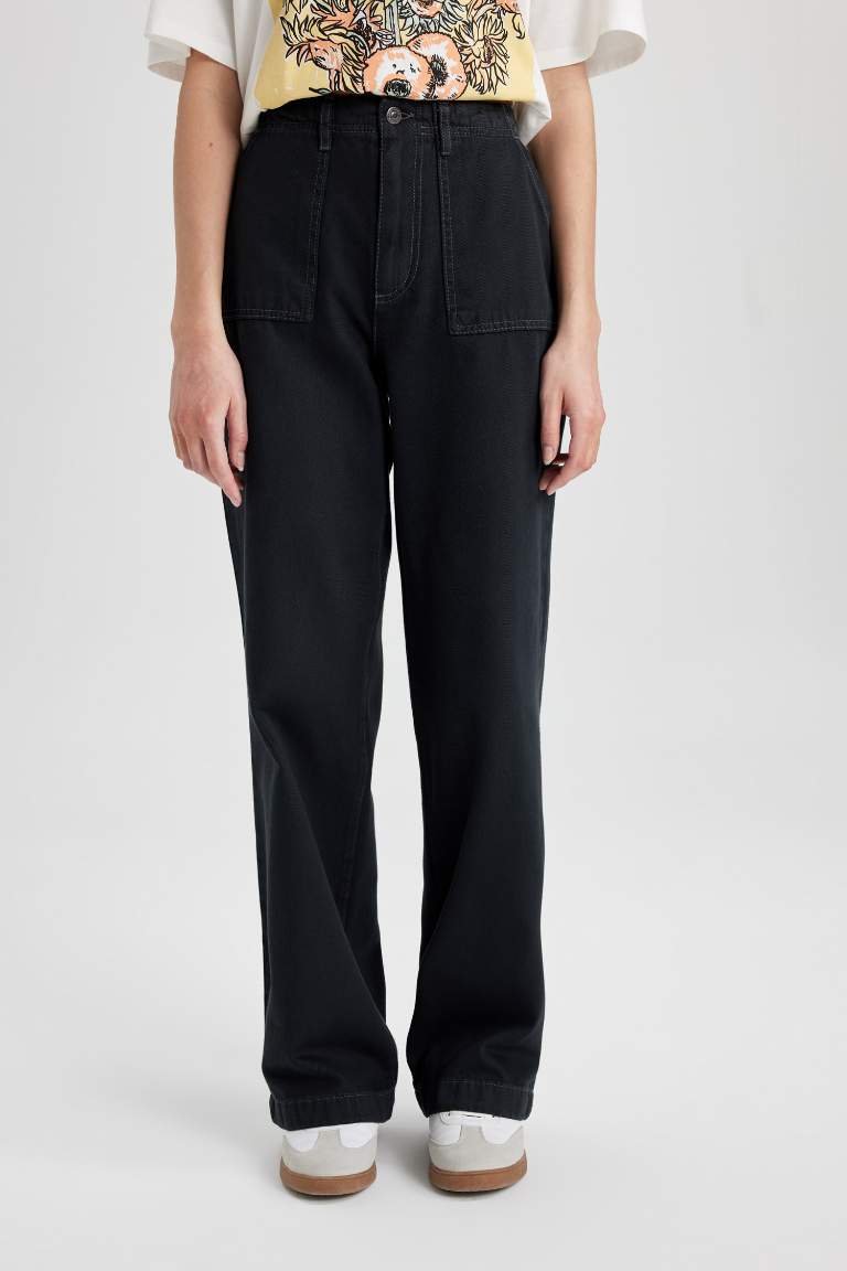 Wide Leg Normal Waist Standard Gabardine Trousers