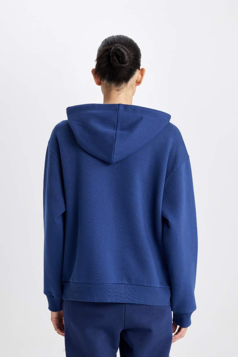 Relax Fit Hooded Pocket Basic Zippered Sweatshirt