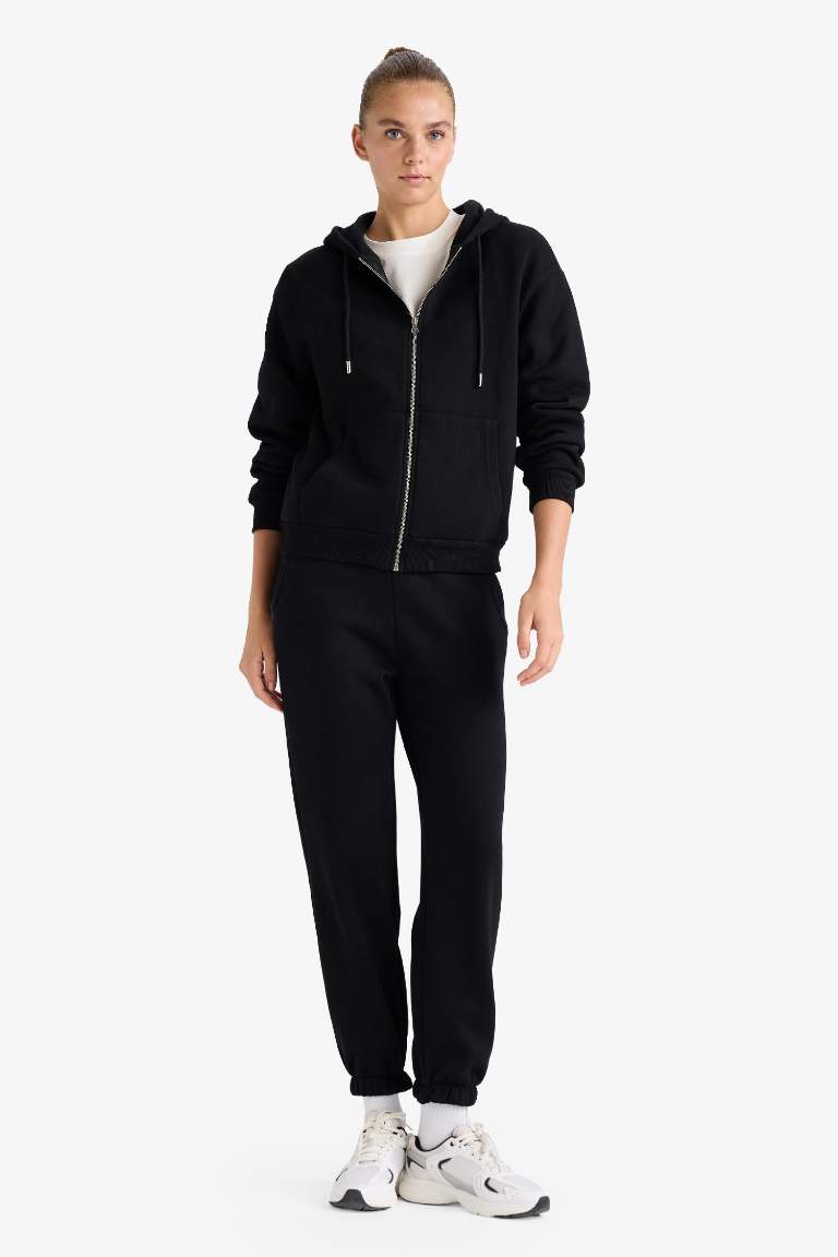 Relax Fit Hooded Basic Thick Fabric Cardigan